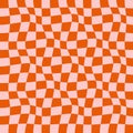 70s retro seamless pattern with groovy trippy grid. Checkered background with distorted squares. Hippie aesthetic.