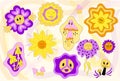 70s retro smiling daisy flower illustration Flower,mushroom Vector