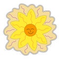 70s retro smiling daisy flower sticker. emoji