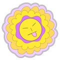 70s retro smiling daisy flower sticker. emoji