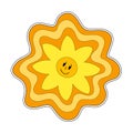 70s retro smiling daisy flower sticker. emoji