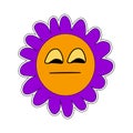 70s retro smiling daisy flower sticker. emoji