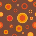 70s retro style brown-orange seamless pattern with circles, colorful retro design of the 70s style in orange and red round shapes, Royalty Free Stock Photo