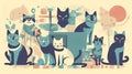 40s retro style cat poster, international cat day card idea, AI generated