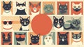 40s retro style cat poster, international cat day card idea, AI generated