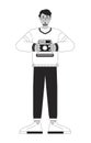 80s retro style photographer black and white cartoon flat illustration