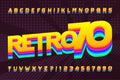 70s retro typeface. Uppercase colorful letters and numbers. Halftone background.