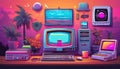 90s retro vaporwave old desktop user interface elements. Cute nostalgic computer ui, vintage aesthetic icons and windows vector