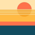 70s Retro Or Vintage Vector Illustration. Abstract Contemporary Aesthetic Backgrounds. Flat Landscape. Sun In The Sky
