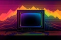70s and 80s glitch style. VHS cover effect. Old fashion style lines. Retro vintage cover. Generative AI Royalty Free Stock Photo