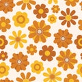 70s and 60s orange and yellow floral seamless vector pattern.