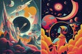 1960s-1970s Retro Style Space Illustrations. Psychedelic Style Royalty Free Stock Photo