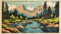 1970s Screen Printed River Postcard From Rocky Mountain National Park