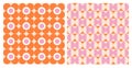 70s Seamless Pattern Pack in Orange and Pink, Daisy Flowers. Groovy Background, Wallpaper, Retro, Vintage, Hand-Drawn Royalty Free Stock Photo