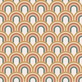 70 s seamless pattern. Retro colorful arc geometric seamless background in seventies style. Groovy scrapbook paper. Yellow, orange Royalty Free Stock Photo