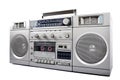 1980s Silver retro, boom box and headphone isolated on white. right side Royalty Free Stock Photo