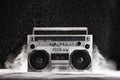 1980s Silver Retro ghetto blaster and dust isolated on black wit Royalty Free Stock Photo