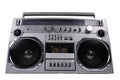 1980s Silver retro ghetto radio boom box isolated on white Royalty Free Stock Photo