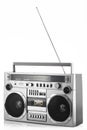 1980s Silver retro radio boom box with antenna up isolated on white background Royalty Free Stock Photo