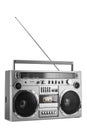 1980s Silver retro radio boom box with antenna up isolated on white background Royalty Free Stock Photo