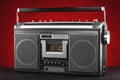 1980s Silver retro radio boom box on red background Royalty Free Stock Photo
