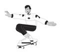 80s skateboarder teenage boy black and white cartoon flat illustration
