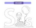 Letter S and funny cartoon snake. Coloring page. Animals alphabet a-z. Cute zoo alphabet in vector for kids learning English vocab Royalty Free Stock Photo