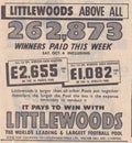 Vintage 1950s newspaper advert - Littlewoods Pools.