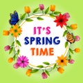 It`s spring time vector greeting background design template with white space for text ,colorful flowers and elements for spring se Royalty Free Stock Photo