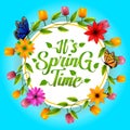 It`s spring time vector greeting background design template with white space for text ,colorful flowers and elements for spring se Royalty Free Stock Photo