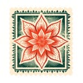 Vintage Folk-inspired Stamp With Red And Green Flower