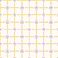 1950s Style Flower Daisy Gingham Seamless Vector Pattern. Hand Drawn Geometric