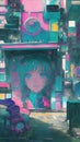 90s style glowing anime, lofi vaporwave anime city landscape, futuristic vibes