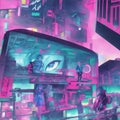 90s style glowing anime, lofi vaporwave anime city landscape, futuristic vibes