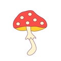 60s and 70s style groovy amanita. Hand drawn vintage poisonous mushroom. Retro decor