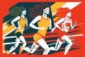 Illustration in the style of the 60s. Image of runners. Generative AI.