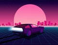 80s style sci-fi background with supercar