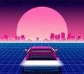 80s style sci-fi background with supercar