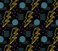 90`s style seamless pattern with thunder bolt