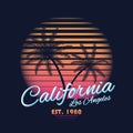 80s style vintage California typography. Retro t-shirt graphics with tropical paradise scene and tropic palms