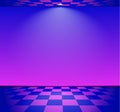 80s styled vapor wave room with blue and purple wall over checked floor