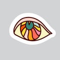 70s styles vector doodle sticker. Colorful ecstasy eye
