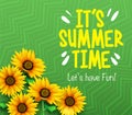 It`s Summer Time Let`s Have Fun Poster with 3D Sunflowers in Green Gradient Background Royalty Free Stock Photo