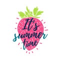 It's summer time. Print T-shirt with the text, and the decor of strawberry. Vector.