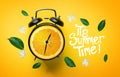 It`s Summer Time Typography. Alarm Clock of Orange Fruit Green L