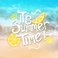 It`s Summer Time Typography on Blurred Beach Background Royalty Free Stock Photo