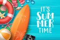 It`s summer time vector banner background template. Summer text in empty wood textured background Royalty Free Stock Photo
