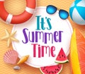 It`s summer time vector banner design template with colorful beach elements Royalty Free Stock Photo