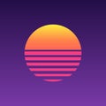 80s sunset retro neon background. 90s poster electro sun space vintage grid sunset icon Royalty Free Stock Photo