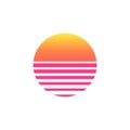 80s sunset retro neon background. 90s poster electro sun space vintage grid sunset icon